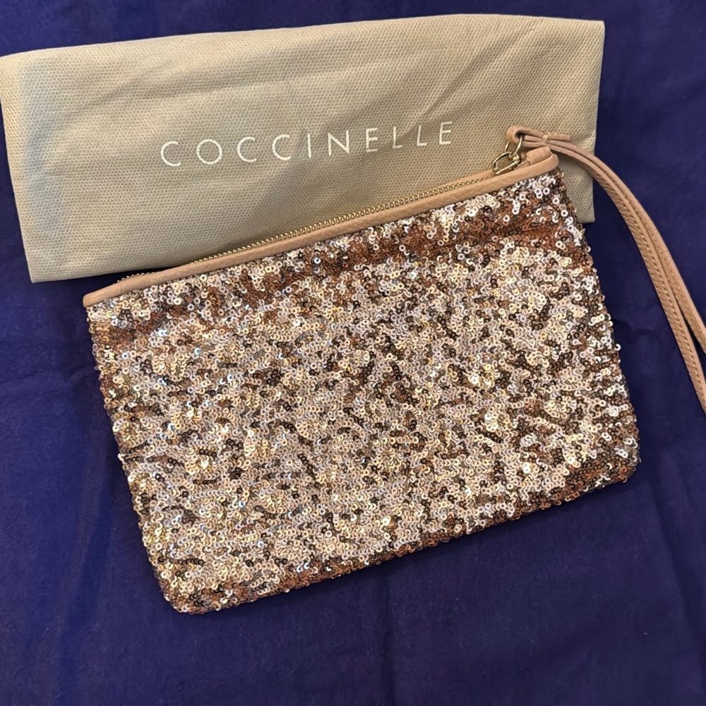 Coccinelle Gold Sequin Wristlet Clutch